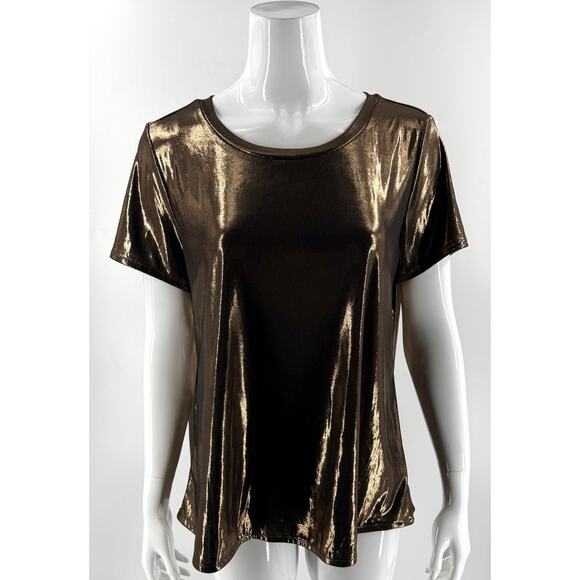 Torrid Bronze Liquid Metallic Top Size 0 / US 12 Short Sleeve Crew Neck Womens - Picture 1 of 8